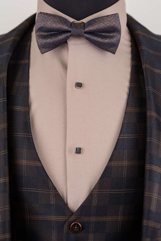 Tumši brūns Quesste pagarinātais uzvalks ar rūtainu rakstu un vesti