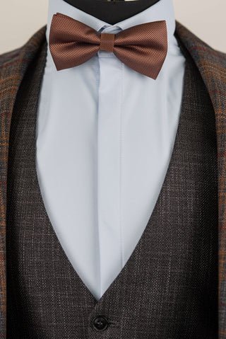 Grey Quesste extended suit with brown, burgundy plaid pattern and a vest
