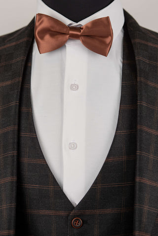 Dark grey Quesste extended suit with brown plaid pattern and a vest