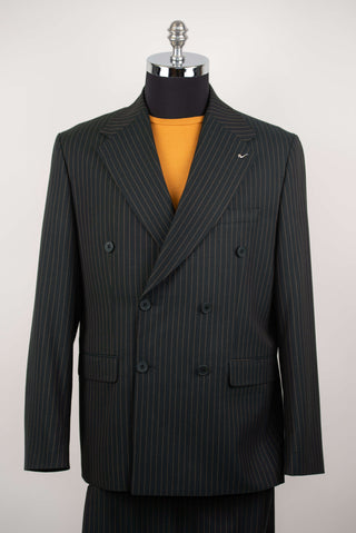 Tumši zaļš Lucio divrindu pogu oversize uzvalks ar zeltaini brūnām svītrām