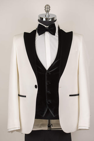 Balts ar melnu Quesste slim fit smokings ar melnu samta vesti