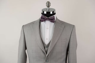 Light grey Azzaro slim fit suit with a vest and a plaid pattern