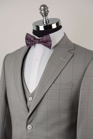 Light grey Azzaro slim fit suit with a vest and a plaid pattern
