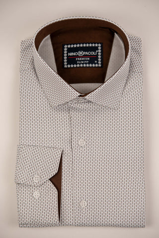 Nino Pacoli slim fit krekls ar detalizētu brūnu rakstu