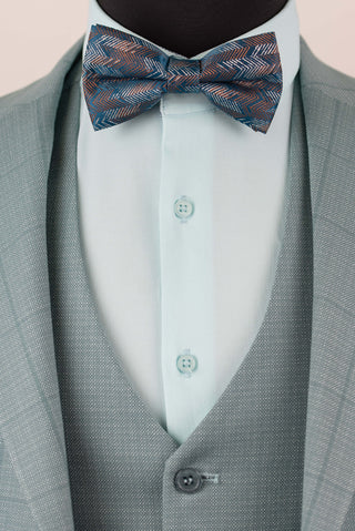 Soft turquoise Azzaro slim fit suit with a vest and a plaid pattern