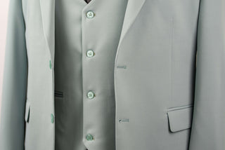 Mint green Azzaro slim fit suit with a vest