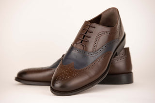 Dark brown Derimo leather shoes with blue accent