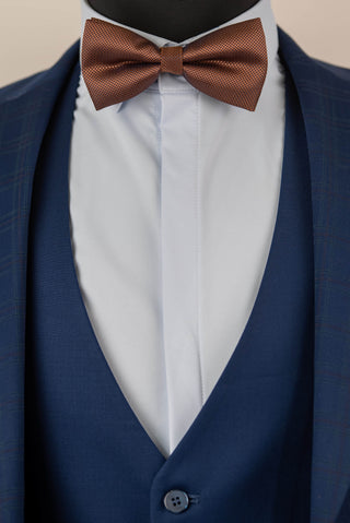 Blue Quesste extended suit with a vest and a soft plaid pattern