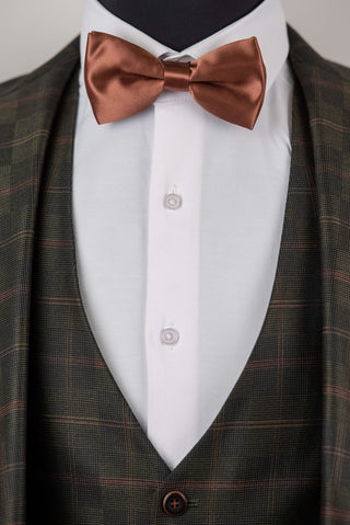 Dark olive green Quesste extended suit with a vest and a plaid pattern