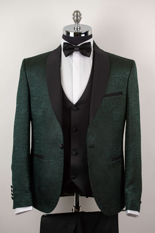 Tumši zaļš Azzaro slim fit smokings ar rakstu un vesti