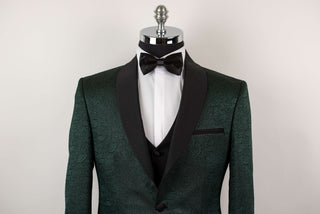 Dark green Azzaro slim fit tuxedo with a pattern and a vest