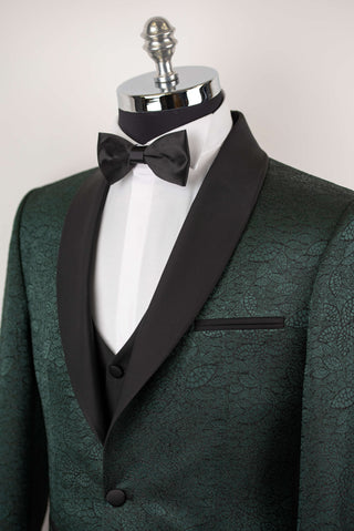 Dark green Azzaro slim fit tuxedo with a pattern and a vest