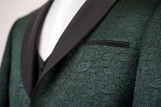 Dark green Azzaro slim fit tuxedo with a pattern and a vest