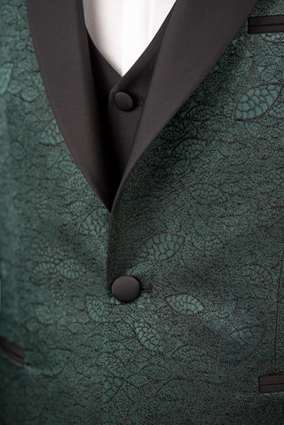 Dark green Azzaro slim fit tuxedo with a pattern and a vest