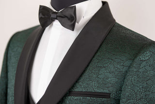 Dark green Azzaro slim fit tuxedo with a pattern and a vest