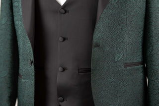Dark green Azzaro slim fit tuxedo with a pattern and a vest
