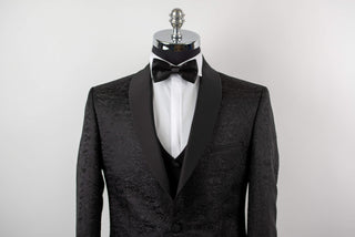 Black Azzaro slim fit tuxedo with a pattern and a vest
