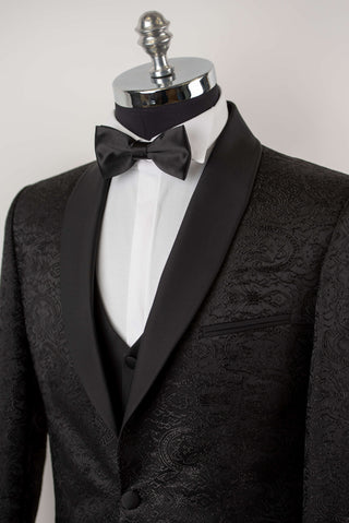 Black Azzaro slim fit tuxedo with a pattern and a vest