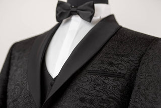 Black Azzaro slim fit tuxedo with a pattern and a vest