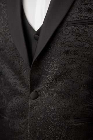 Black Azzaro slim fit tuxedo with a pattern and a vest
