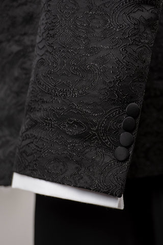 Black Azzaro slim fit tuxedo with a pattern and a vest