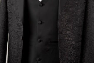 Black Azzaro slim fit tuxedo with a pattern and a vest