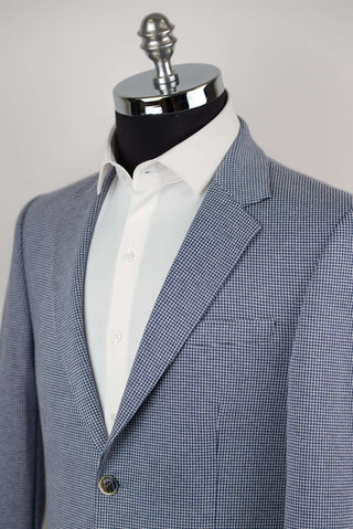 Lozenge regular fit stretch blazer with a dark blue and white pattern