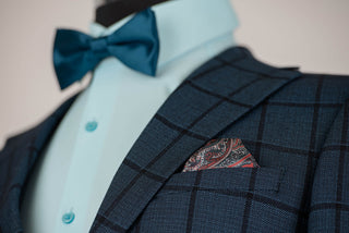 Tumši tirkīza zils Quesste slim fit uzvalks ar vesti un rūtainu rakstu