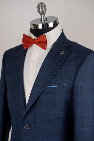 Dark blue Lucio regular fit suit with a soft plaid pattern