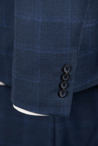 Dark blue Lucio regular fit suit with a soft plaid pattern