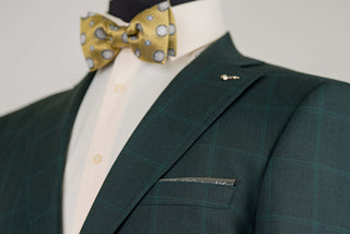 Dark green Lucio regular fit suit with a plaid pattern