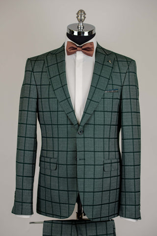 Green Lucio slim fit suit with a plaid pattern