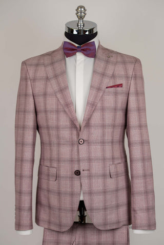 Soft pink Emilio Massimo slim fit suit with a plaid pattern