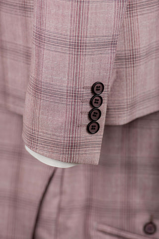 Viegli rozā Emilio Massimo slim fit uzvalks ar rūtainu rakstu