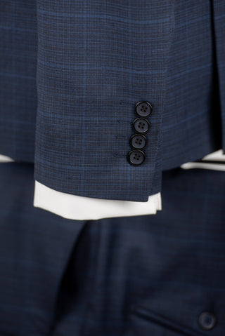 Tumši zils Lucio slim fit uzvalks ar smalku rūtainu rakstu
