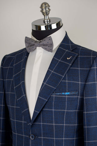 Blue Lucio extended suit with a light plaid pattern
