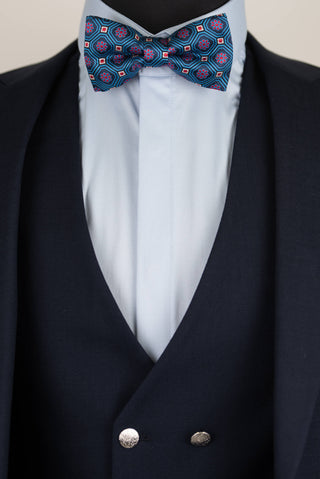 Tumši zils Quesste slim fit uzvalks ar divrindu vesti un sudraba pogām