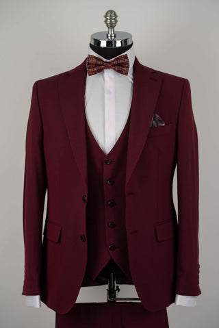 Burgundy Quesste slim fit suit with a vest