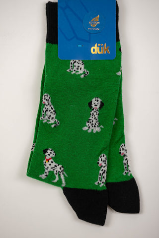Green socks with dalmatians