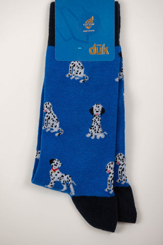 Blue socks with dalmatians