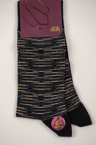 Dark gray socks with beige accents