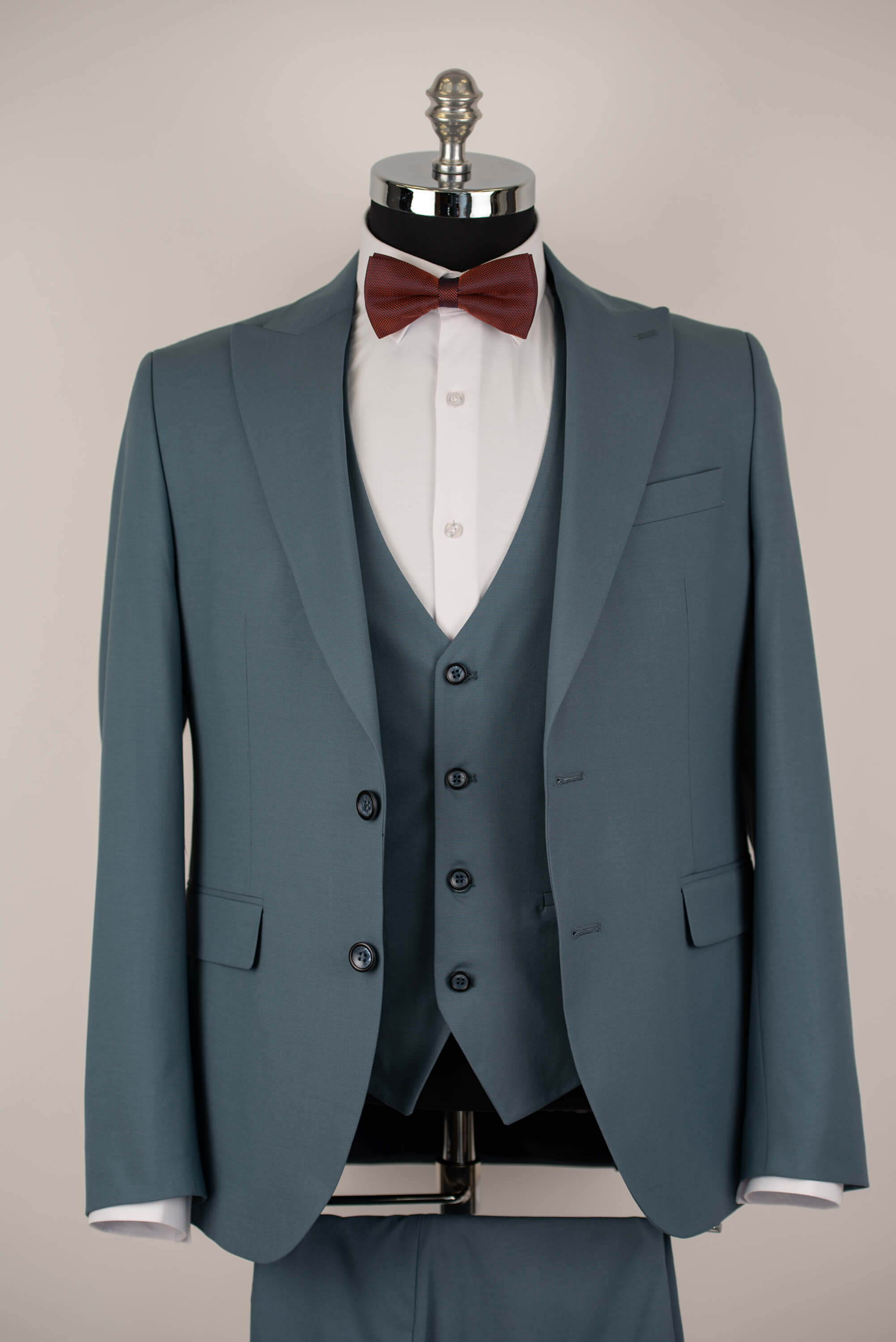 Turquoise blue Quesste slim fit suit with a vest – Mans Drēbju Skapis