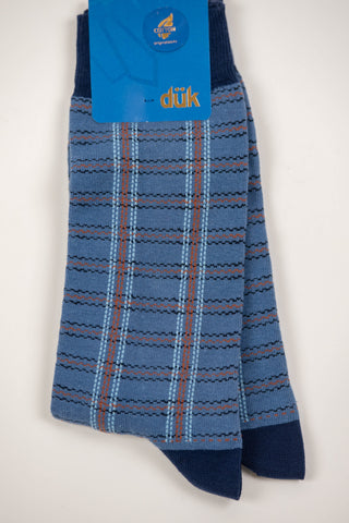 Zilas rūtainas zeķes ar brūniem akcentiem