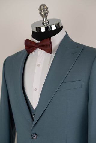 Turquoise blue Quesste slim fit suit with a vest