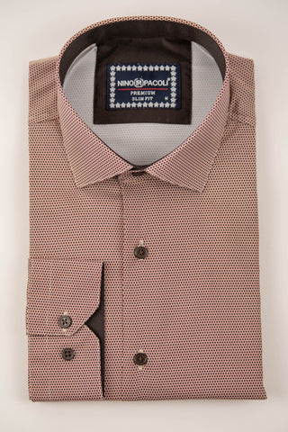 Brūns Nino Pacoli viegli gludināms, maz burzīgs slim fit krekls ar oranžu rakstu