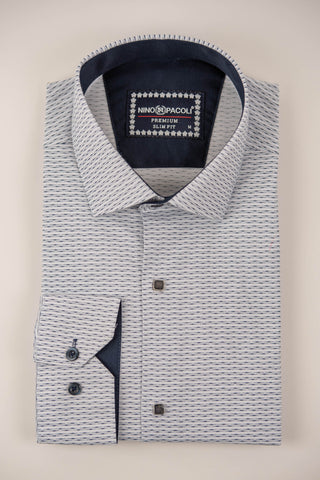 Balts Nino Pacoli slim fit krekls ar tumši zilu rakstu