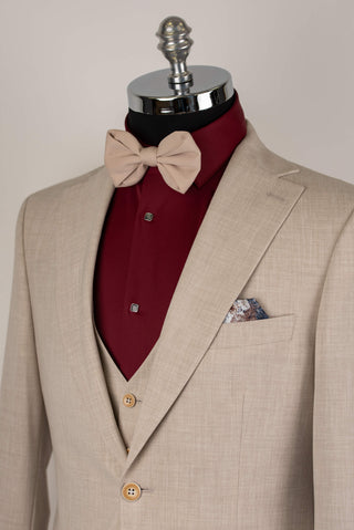 Beige Quesste slim fit suit with a vest