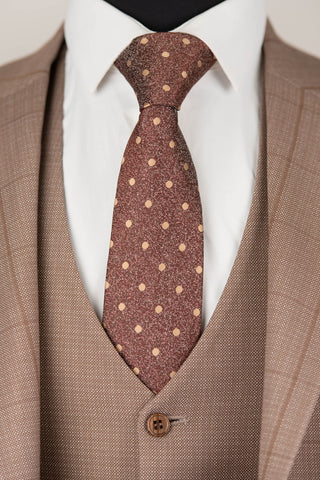 Karameļu bēšs Azzaro slim fit uzvalks ar vesti un rūtainu rakstu