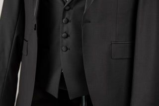 Black Quesste extended tuxedo with satin lapels