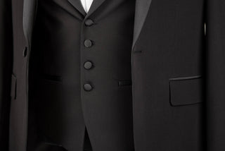 Black Quesste extended tuxedo with satin lapels